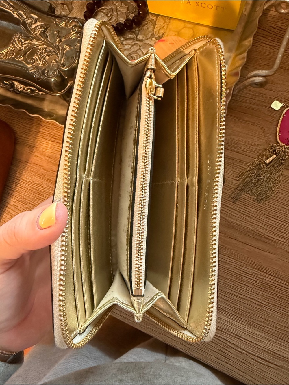 Tory Burch Metallic Gold Leather Zip Wallet - Picture 3 of 4